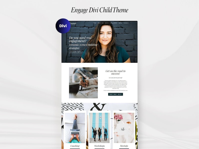 Engage Divi Child Theme. Divi Coaching Theme. Divi Builder Layout. Premium Divi Template.  Business WordPress theme. Website Template