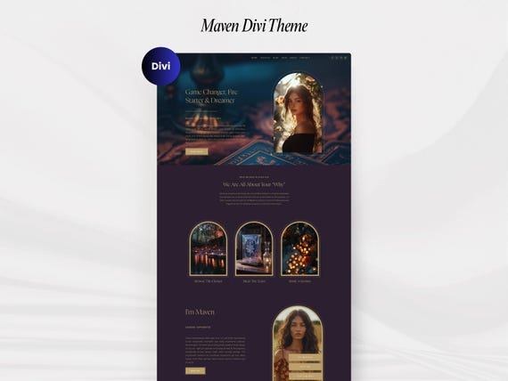 Maven Mystical Divi Theme: Deep purple WordPress Website Template for Spiritual Business