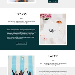 Puede incluir: Una p&aacute;gina de inicio de sitio web para un negocio llamado Engage. El sitio web presenta un esquema de color verde azulado y blanco e incluye secciones para coaching, talleres, reuniones y una llamada a la acci&oacute;n para suscribirse. El sitio web tambi&eacute;n incluye una barra de navegaci&oacute;n con enlaces a la p&aacute;gina de inicio, qu&eacute; hago, blog, palabras amables, acerca de y conectar.