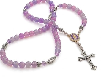 Handmade Pink & Lavender Rosary | Catholic Prayer Beads with Crucifix | Elegant Religious Gift One-of-a-Kind Spiritual Jewelry