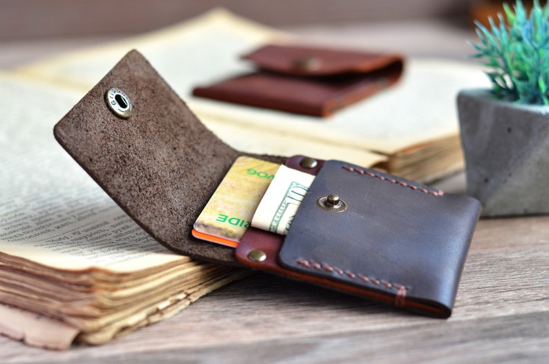 Personalized Minimalist Snap Leather Wallet Handmade Front Etsy