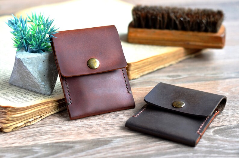 Personalized Minimalist Snap Leather Wallet Handmade Front Etsy