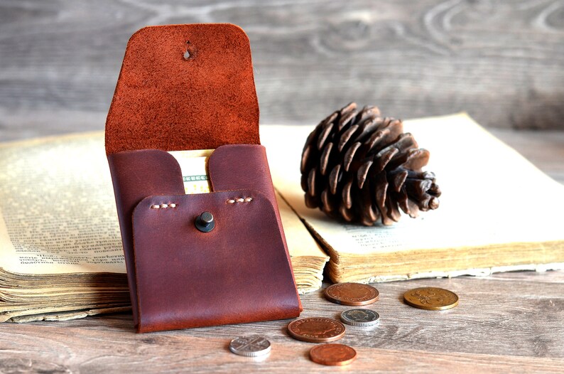 Personalized envelope snap leather wallet Custom handmade Etsy