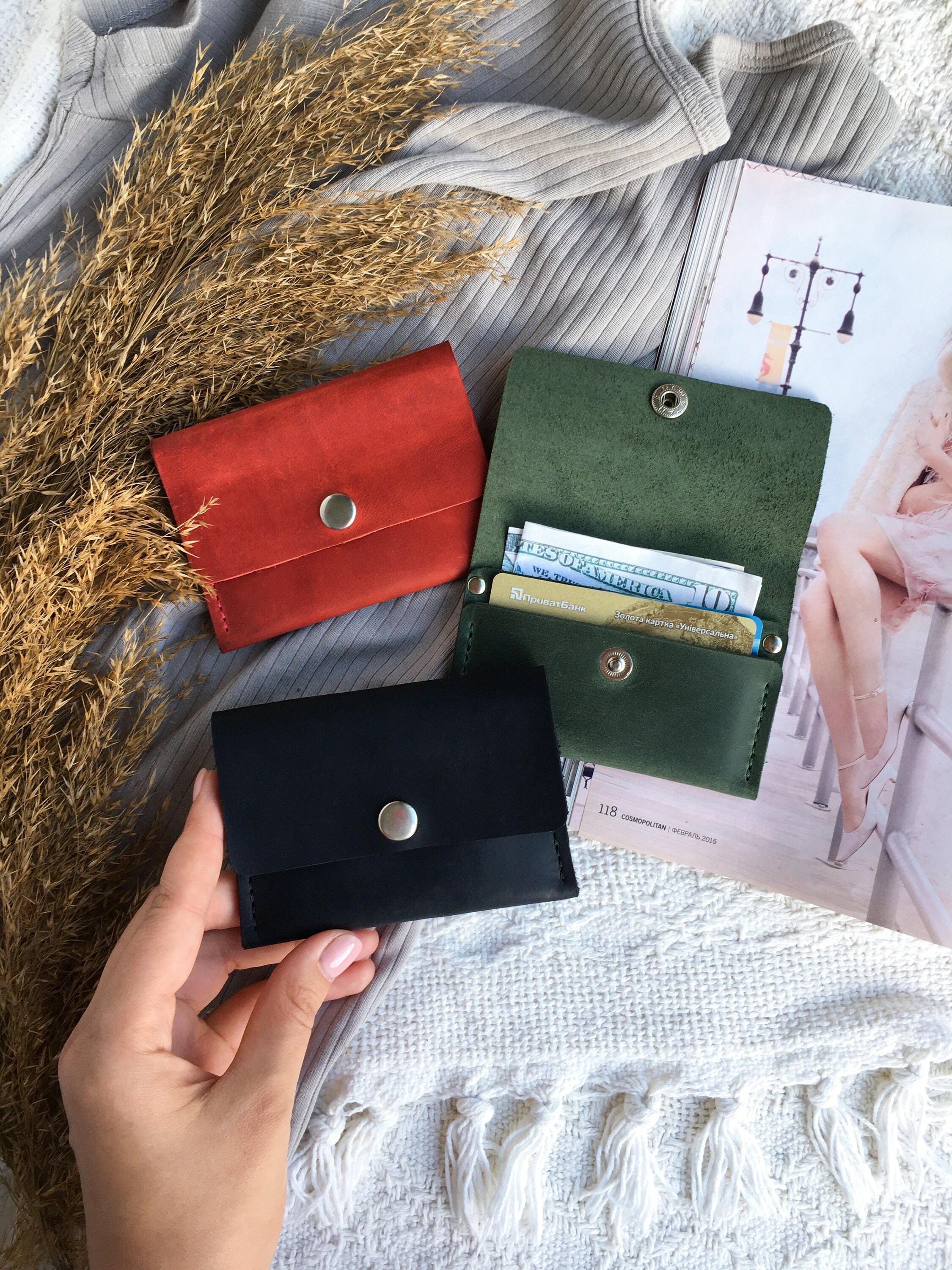 Personalized women's leather wallet Cash envelope wallet Etsy