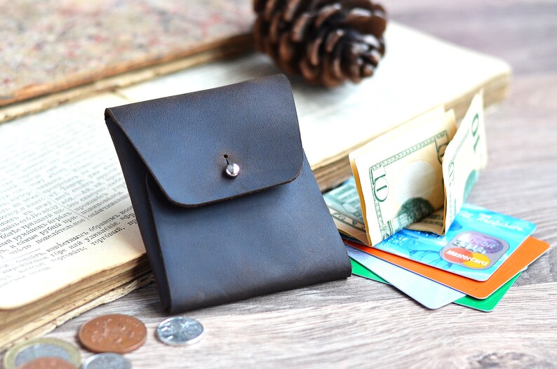 Personalized envelope snap leather wallet Custom handmade Etsy