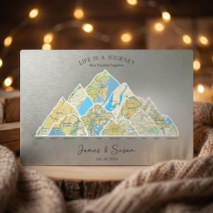 Aluminum 10 Year Anniversary Map . Adventure Memory Board . Gift for Him or Her . Wall Art for Travelers Stylish Travel Tracker