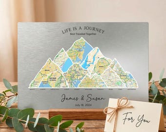 10th Anniversary Aluminum Travel Map: Adventure Map Print, Valentine's Day Gift