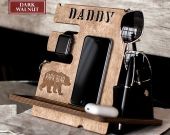 Custom charging station, Papa Bear style, Birthday gift for dad, gift for him, nightstand organizer