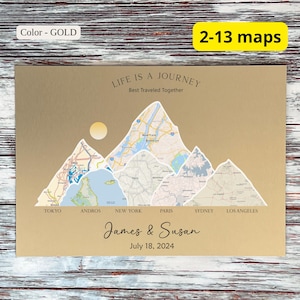 Adventure Map Travel Gift for Couples Wedding Mountain Map Coordinates Art Location Groom Present Landscape Map Print Gold Anniversary