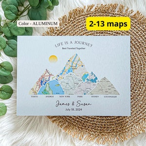 Cadeau de carte de localisation de montagne en métal - Impression de carte où nous nous sommes rencontrés, cadeau de mariage pour couple, cadeau d'anniversaire pour lui, cadeau de fiançailles pour la mariée
