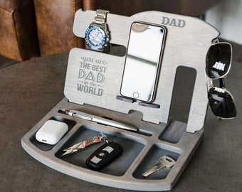 Personalized Men's docking station, iPhone Charging station, Android phone dock station, Wood desk organizer