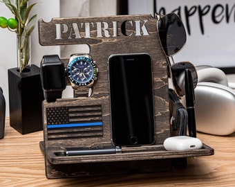 Police Officer Gift Thin Blue Line Docking station Organizer Law enforcement gift Retirement sign Police academy Husband gift