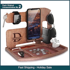 Herenverjaardagscadeau, perfect vaderdagcadeau, gepersonaliseerd dockingstation, houten parkeervak cadeau voor vader echtgenoot Technische accessoires