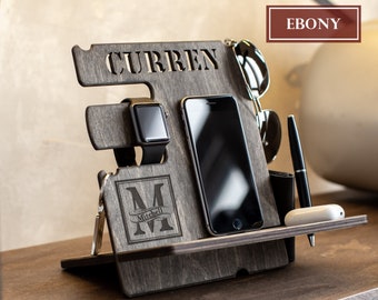 Wood Docking Station: Men's Nightstand Organizer - Christmas Gift