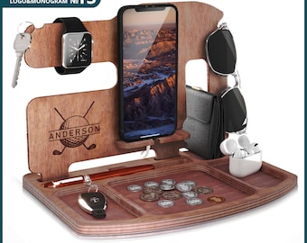 Docking Station for Men, Father&#39;s Day Gift, Gift for men, Gift for dad, Gift for husband, Gift for him, Wood Table Organizer