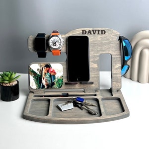 Personalized Docking Station for Men with Photo Mens Name on top & Photo