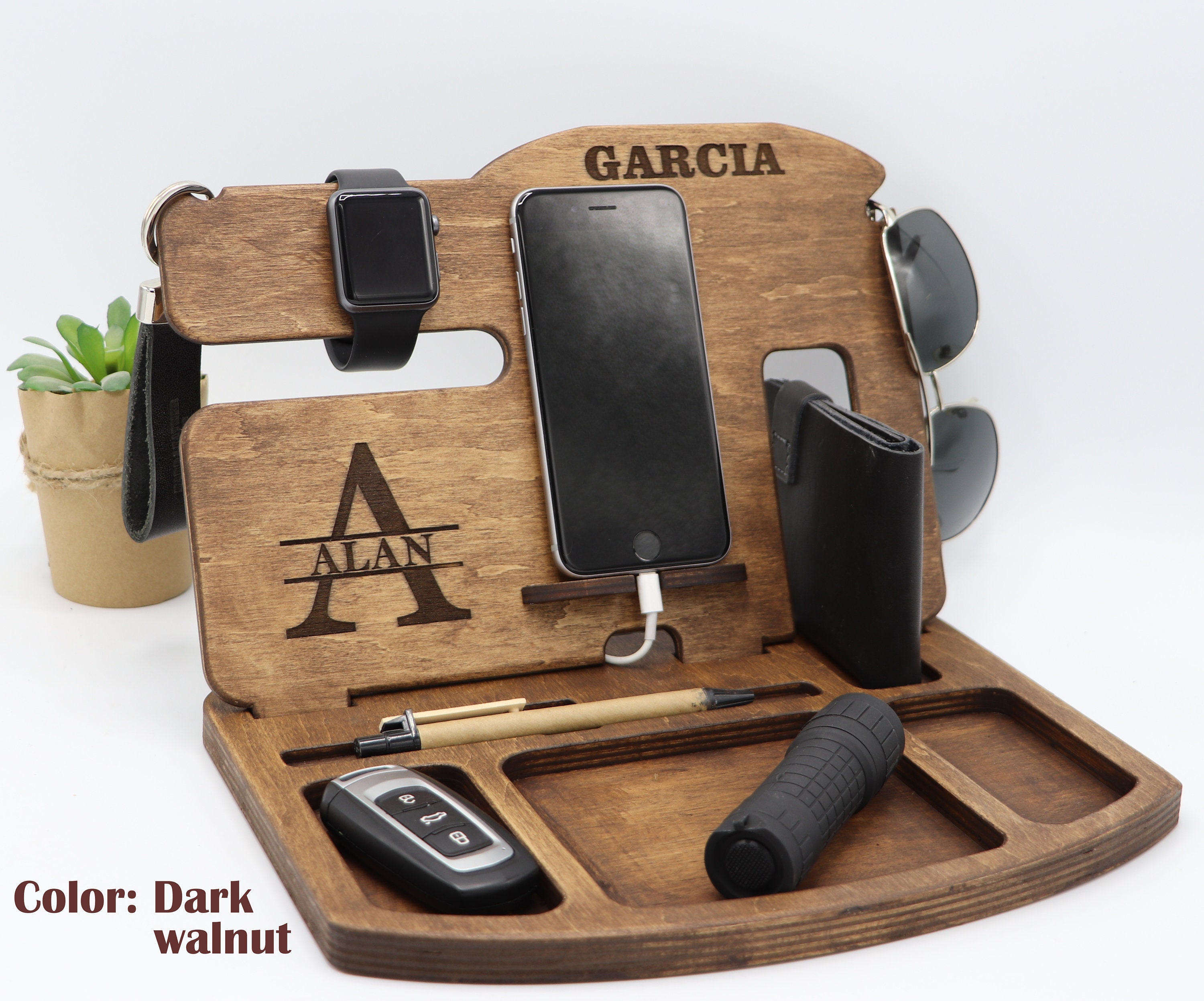 Anniversary Gift Gift for Men Personalized desk organizer Wooden Docking Station Unique holiday gift Birthday Gift Wood docking station Nightstand Docking Station Fathers Day Gift 