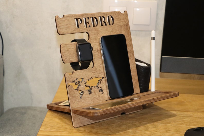 Personalized Night Stand Phone Dock Wood Valet iPhone Etsy