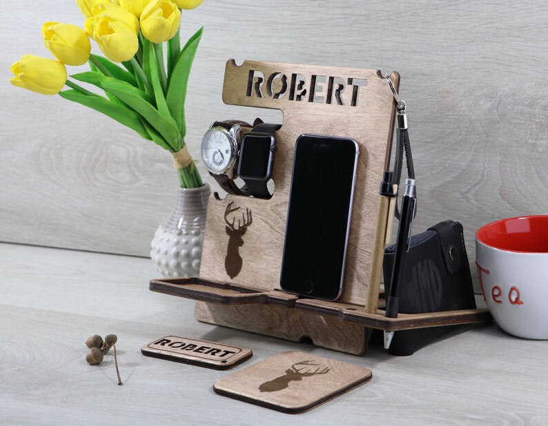 Personalized Charging Station Wooden Custom Charging Station Etsy