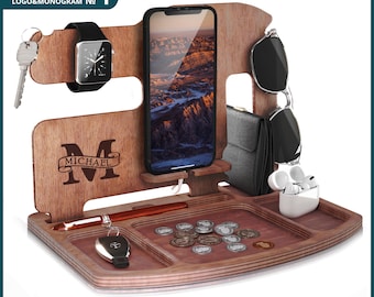 Docking Station Men, Father&#39;s Day Gift, Charging Station, Wood Docking Station, Dock Station, IPhone Docking, Personalized Gift For Him