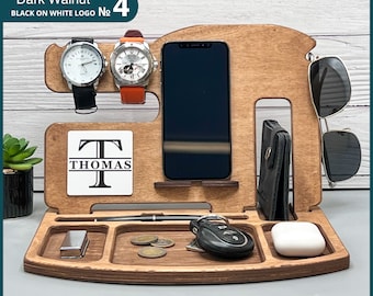 Personalized Wood Docking Station: Men's Organizer, Tech Gift
