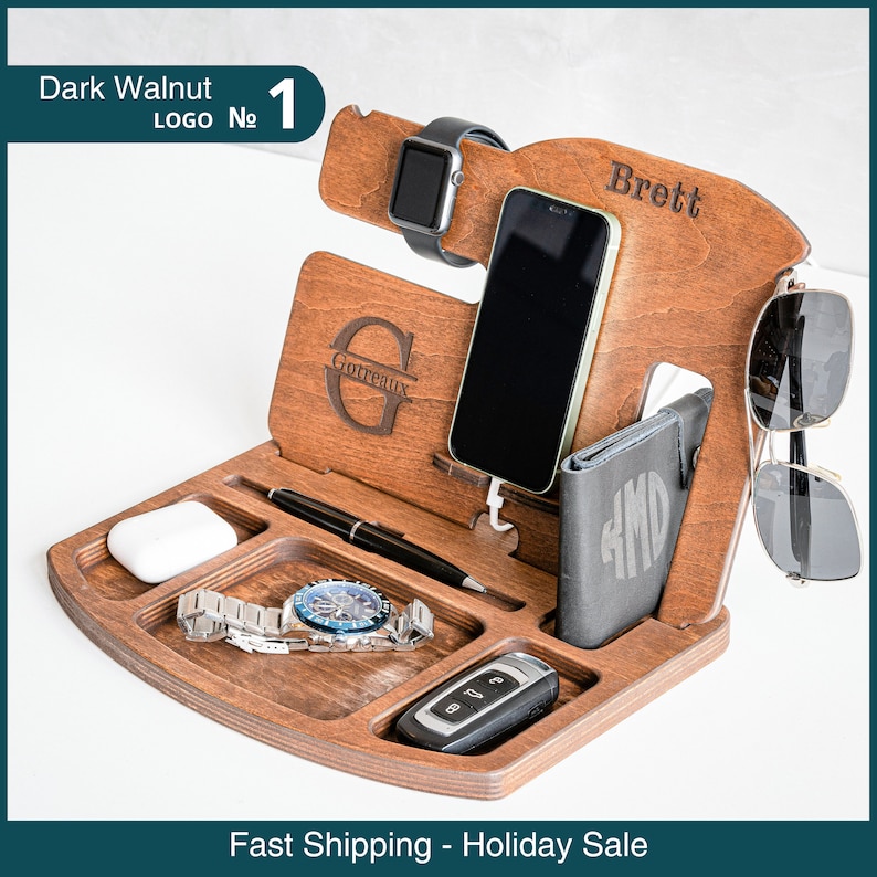 Mens Docking Station Tech Gift, Christmas gift idea for him, Phone organizer, for men gift, Desk Organizer, thoughtful gift image 1