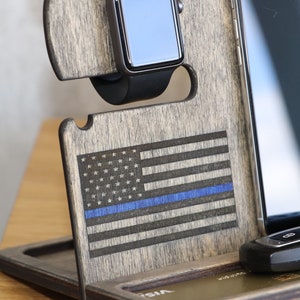 Police officer, Dock station for officer Retirement Gift Blue Lives Matter gift Phone & glasses holder Police wife gift image 2