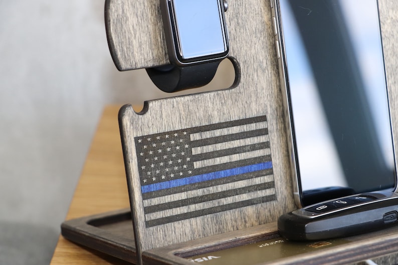 Police officer, Dock station for officer Retirement Gift Blue Lives Matter gift Phone & glasses holder Police wife gift image 2