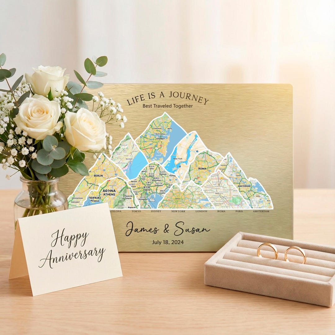 50th Anniversary Gold Travel Map: Adventure Map Print, Valentine's Day ...