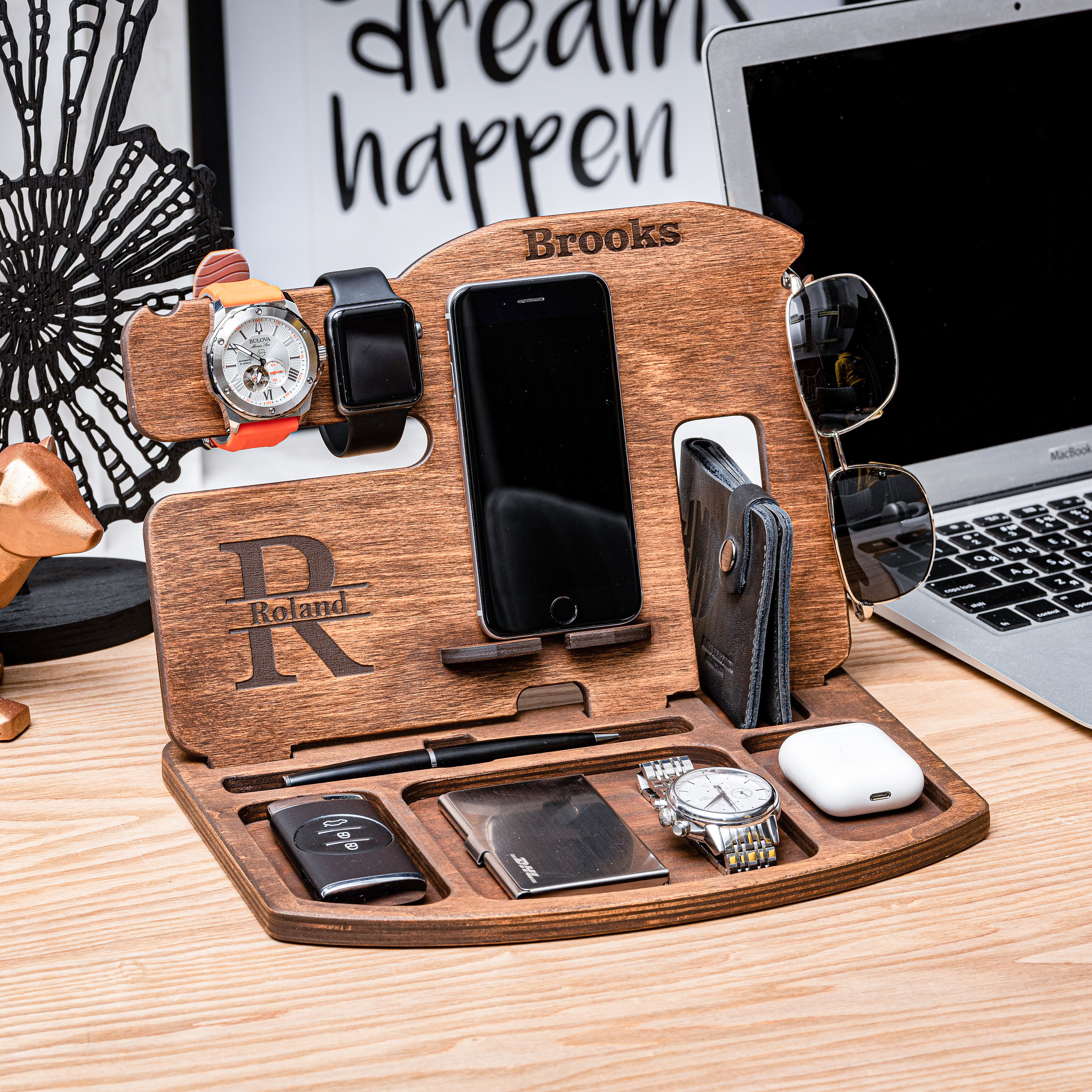 Schreibtisch Organizer Aus Holz - Stylische Dockingstation Mit Handyhalter