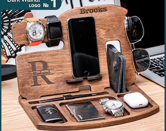 Personalized Christmas Gift . Wood Docking Station: Tech Accessory Organizer