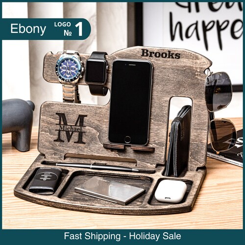Personalized Gift for men, Wood docking station, Christmas Gift, Customized tech mens gift, Charging station, Gift Idea for husband