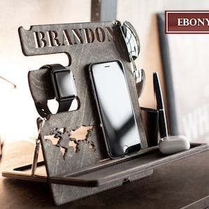 Wood docking station with personalization, Wooden gift unusual gift to her husband, Organizer for men's accessories