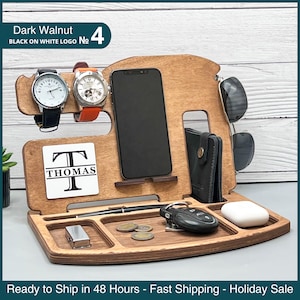 Mens birthday gift, Valentines box  Gift for Men, Personalized Docking Station, Wood Valet Tray Box Gift for Dad Husband Tech accessories