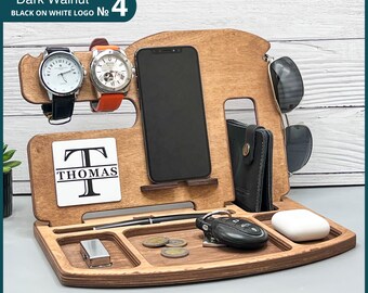 Mens birthday gift, Valentines box  Gift for Men, Personalized Docking Station, Wood Valet Tray Box Gift for Dad Husband Tech accessories