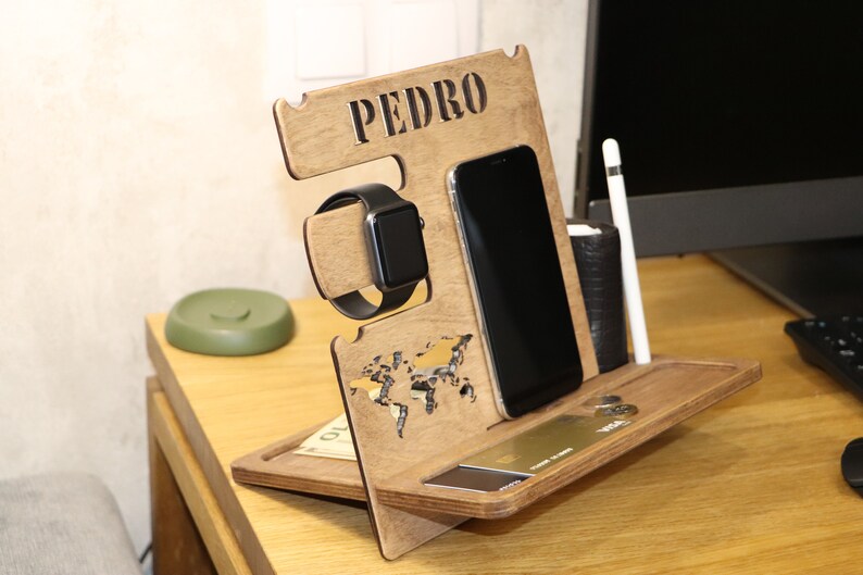 Personalized Night Stand Phone Dock Wood Valet iPhone Etsy