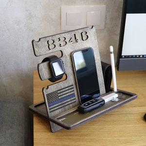 Police officer, Dock station for officer Retirement Gift Blue Lives Matter gift Phone & glasses holder Police wife gift image 8