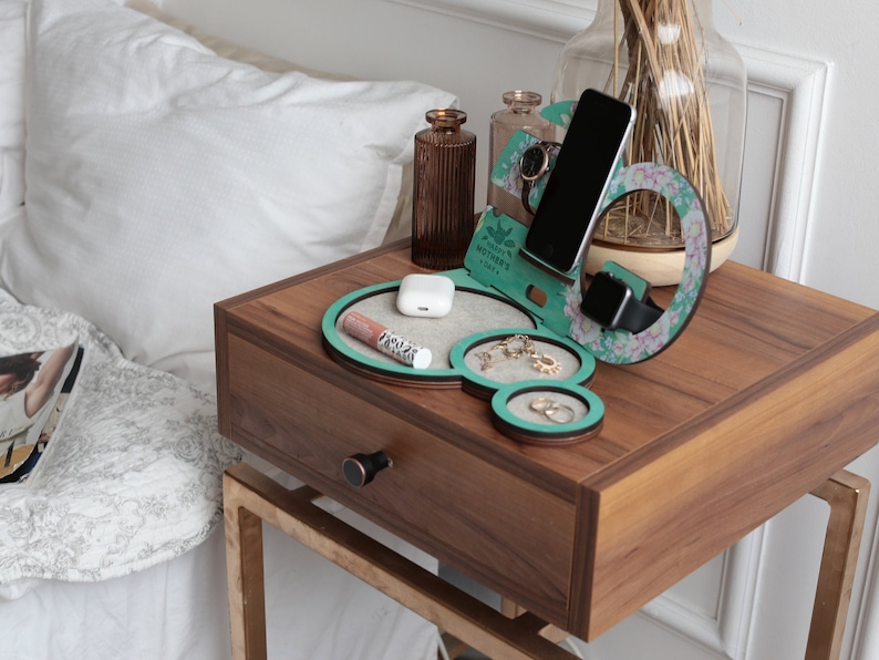 Personalized Women Gift, iPhone Stand and Organizer, Wooden Docking Station, gift for women, gift for wife, gifts for her, new mom gift image 7