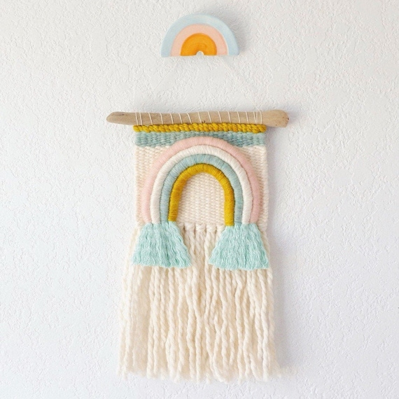 Small rainbow wall hanging for nursery decor. Handwoven Etsy