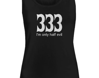 I'm Only Half Evil 333 Crazy Devil Halloween Funny Women's Tank Top Black