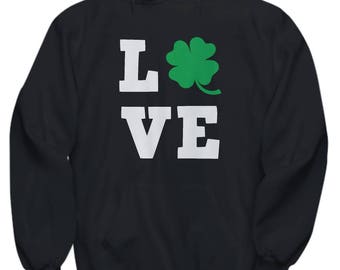 Love St. Patty St. Patrick's Day Four Leaf Clover Unisex Hoodie Black