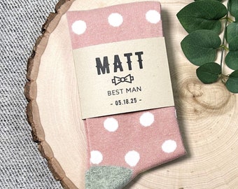 Personalized Dusty Rose Groomsmen Socks, Dusty Rose Polka Dot Socks for Groomsman, Mauve Pink Groomsmen Socks for Wedding