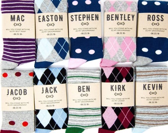 Chaussettes personnalisées pour garçons d'honneur avec étiquettes personnalisées, propositions de garçons d'honneur pour garçons d'honneur, cadeau pour homme d'honneur, chaussettes pour garçons d'honneur pour mariage