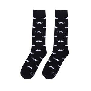 Mustache Socks, Groomsmen Black with White Mustache Groomsmen Socks, Mustache Novelty Wedding Socks Sized 8-13