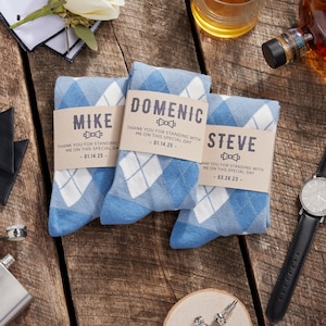 Personalized Groomsmen Sock Labels and Groomsmen Socks, Wedding Day Thank You Gift for Groomsmen, Dress Socks for Groomsman on Wedding Day