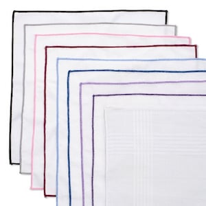 White Cotton Pocket Squares with Colored Trim for Wedding Day, Handkerchiefs for Groom, Groomsmen Handkerchiefs