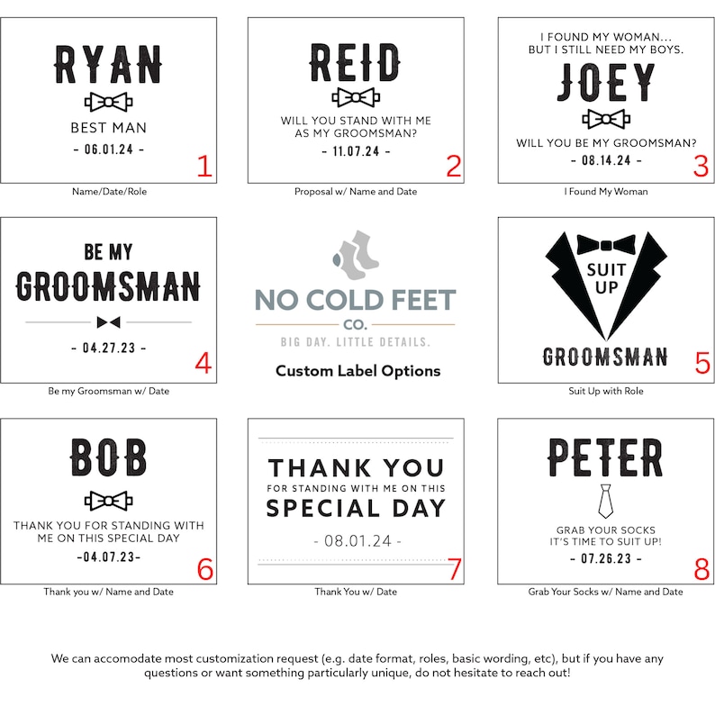 Personalized Groomsmen gifts has never been easier with one of our 8 custom label options. Whether it is a groomsmen proposal or thanking your wedding party on the big day, we've got you covered. Reach out if you want something unique.