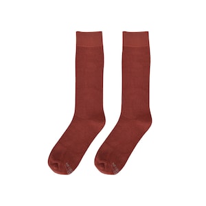 Burnt Orange Mens Dress Socks, Solid Terracotta Groomsmen Socks with Personalized Sock Labels  for Wedding, Cinnamon Dress Socks Sized 8-13