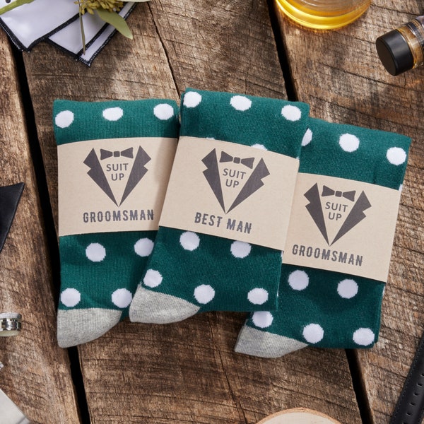 Suit Up Groomsmen Sock Labels and Groomsmen Socks, Wedding Day Suit Up Gift Idea for Groomsmen, Dress Socks for Groomsman