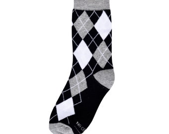 Black Argyle Kids Socks for Ring Bearers, Black Socks for Wedding, Black and White Argyle Matching Socks for Groomsmen and Ring Bearers